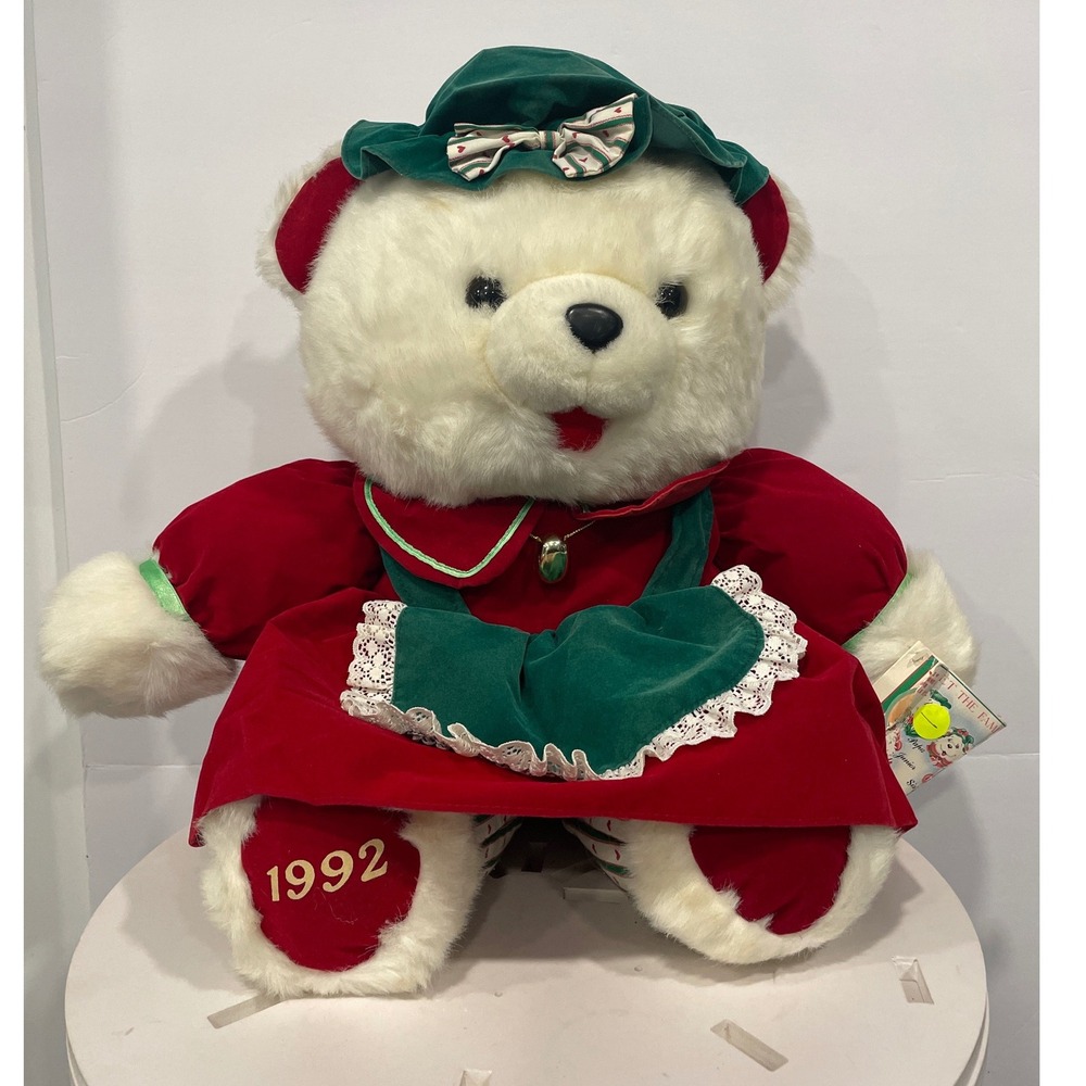 NWT Vintage 1992 Kmart Fairview Christmas Mother Teddy Bear Plush Red Green